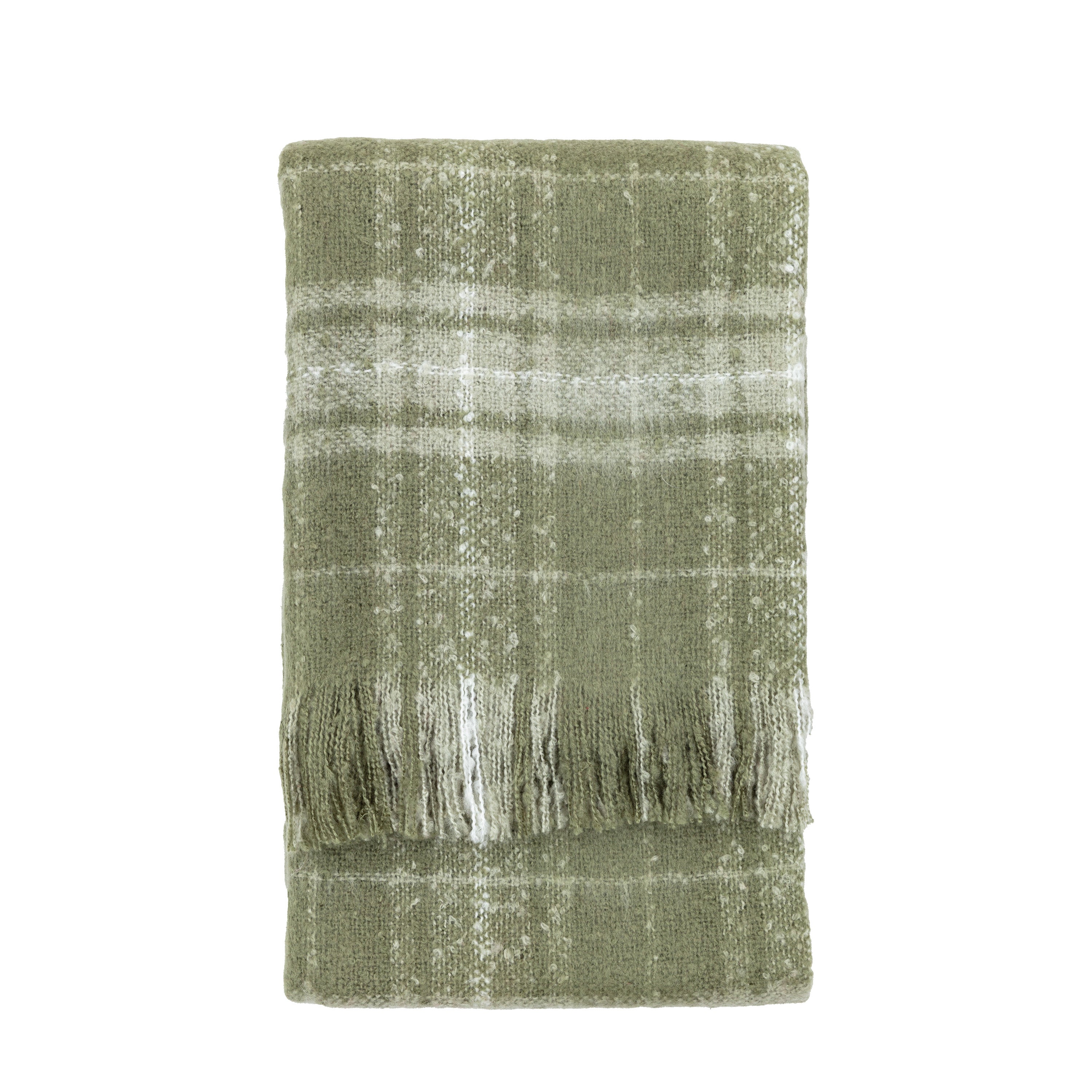 Check Faux Mohair Olive Green Throw